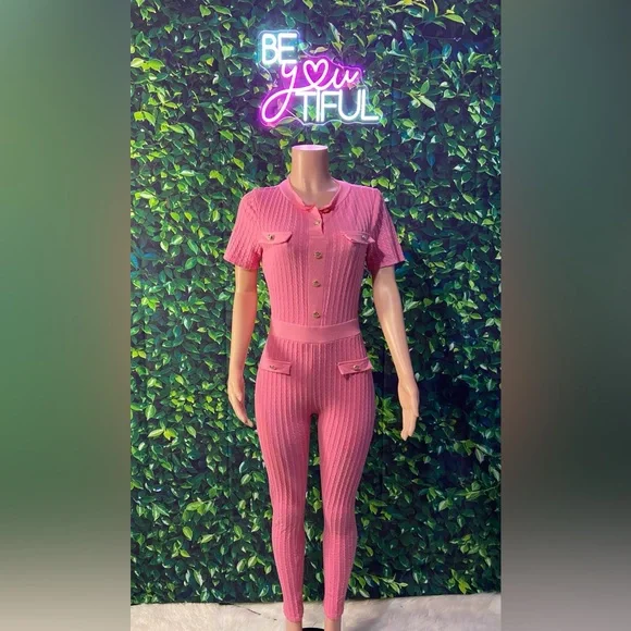 Pink Ribbed Jumpsuit - Picture 7 of 8